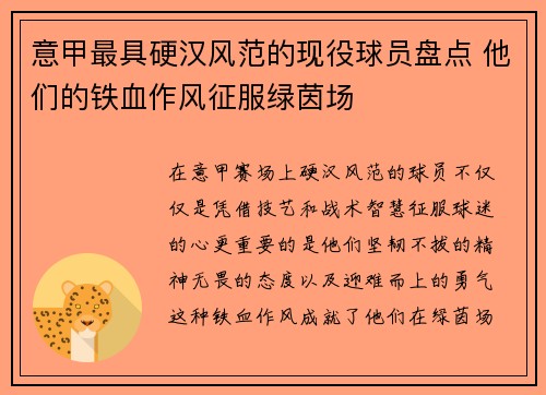 意甲最具硬汉风范的现役球员盘点 他们的铁血作风征服绿茵场