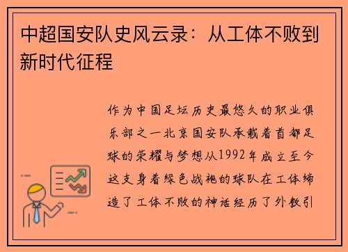 中超国安队史风云录：从工体不败到新时代征程
