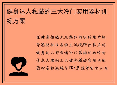 健身达人私藏的三大冷门实用器材训练方案